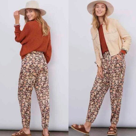 🦋 ANTHROPOLOGIE Floral Boho Diandra Pleated Joggers Printed Pants 0 Casual Cute